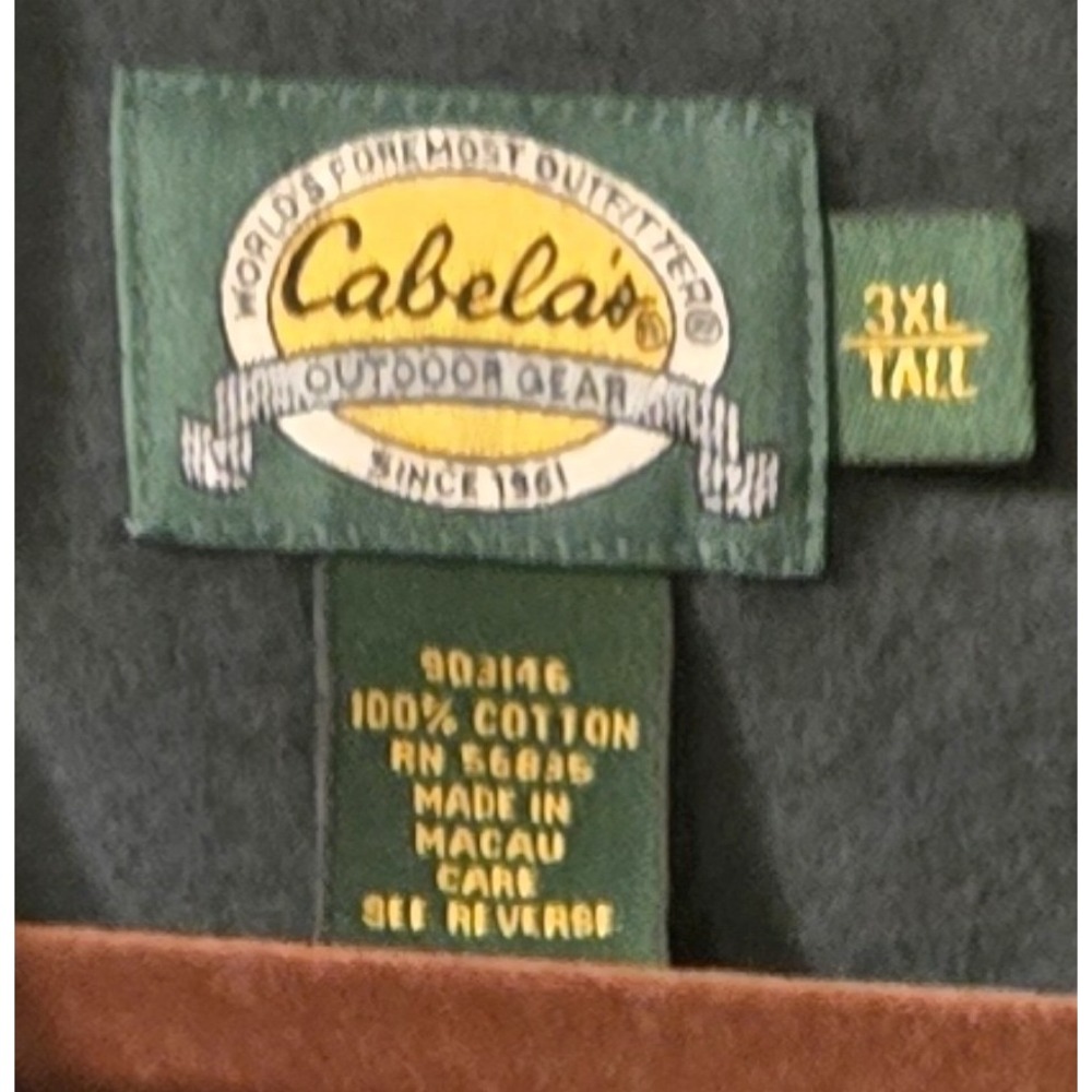 Cabela's Men's 3XLT Big & Tall Dark Green Flannel Cotton Button-Up Shirt Pockets - Picture 3 of 8